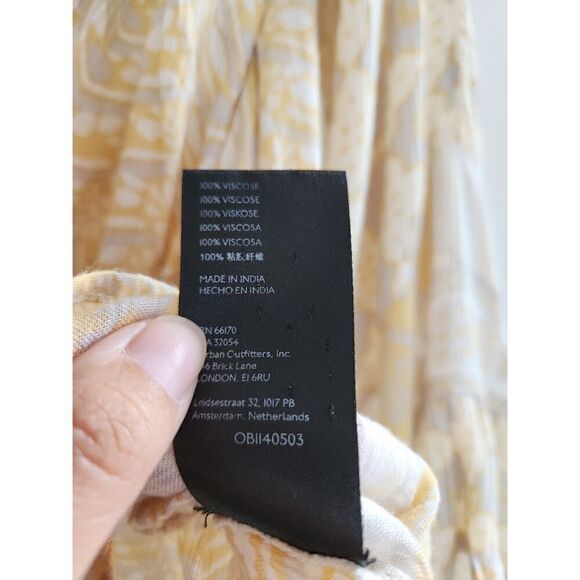 Free People "Rosalie" Yellow Printed "Handkerchief" Faux Wrap Top size Small - Picture 9 of 9